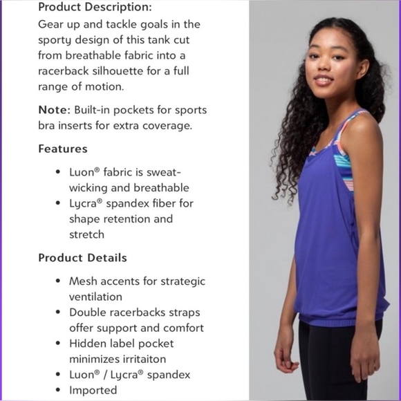 Ivivva Lululemon Tank Jump For Joy Strappy Purple Mesh Built In Shelf Bra Size 6 - Picture 8 of 13